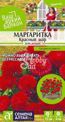 Цветы Маргаритка Красный шар (0,05 гр) Семена Алтая серия  Ваш Яркий Балкон 